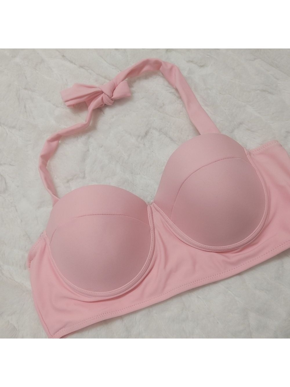 Chic Pink Halter Bikini Top Moulded Cups, Lined Not Padded, Sz L